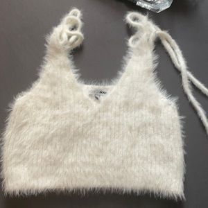 White/ Cream cropped furry tank top